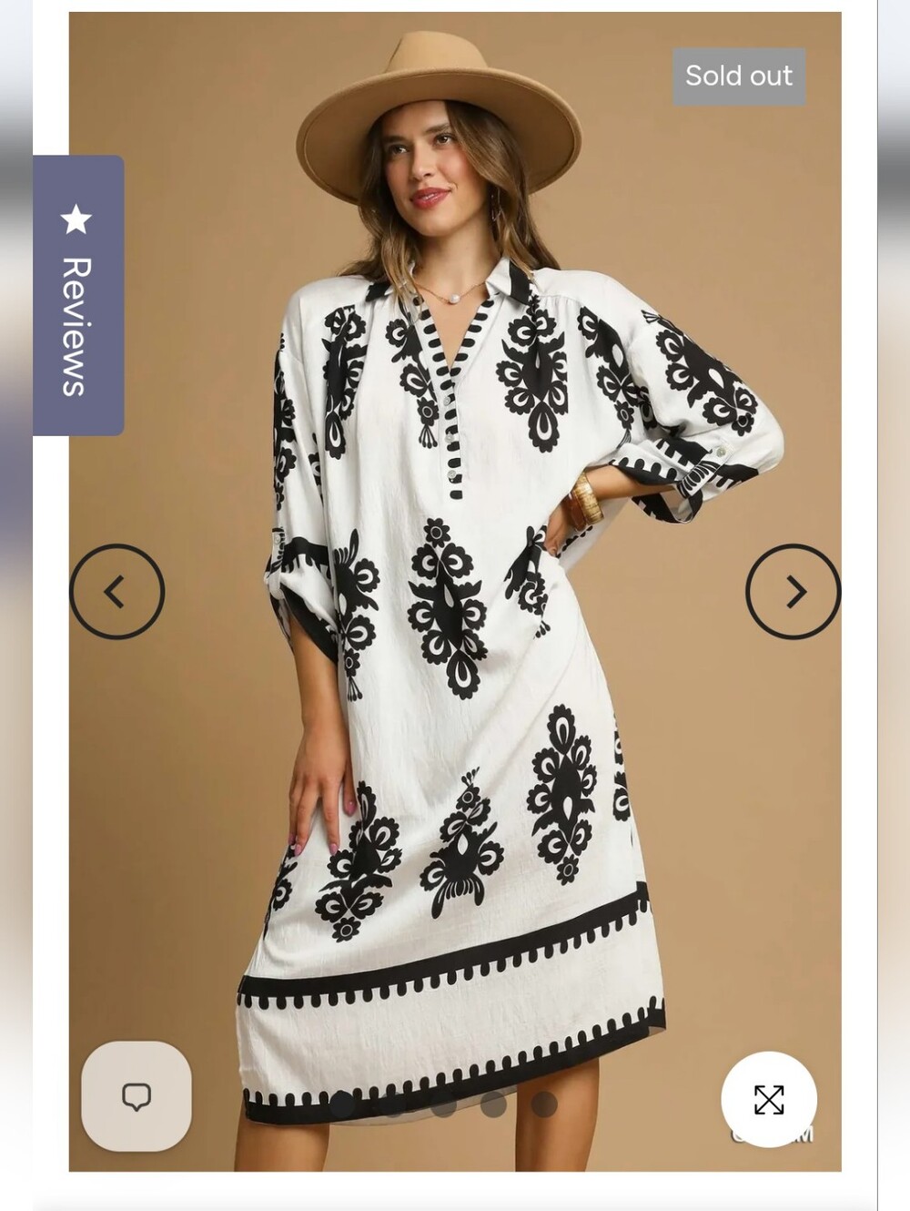 Umgee Black & White Embroidered Midi Dress
